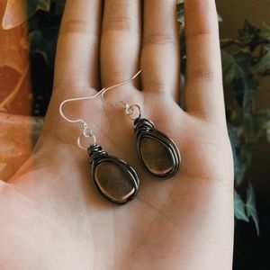Handcrafted wire and metal long dangling earrings